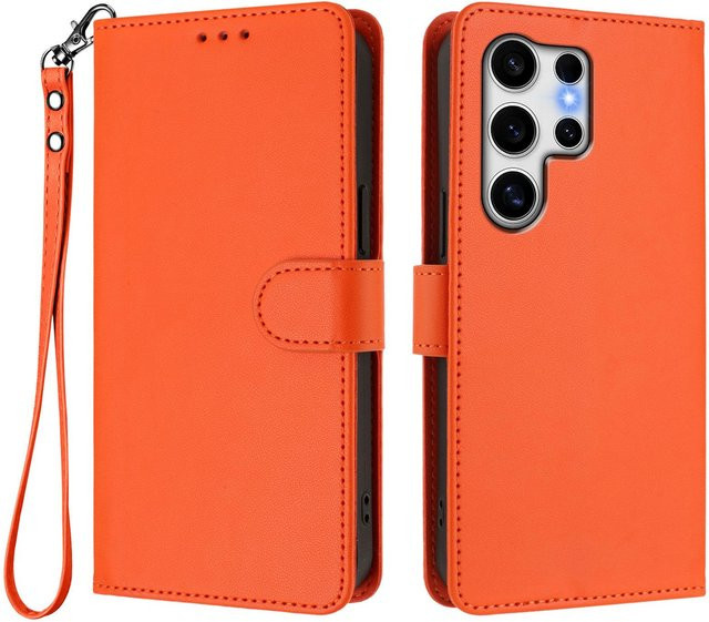 Stoßfeste Leder Klappbrieftasche Hülle für Samsung Galaxy S25 S24 S23 S22 S21 S20 Ultra Plus FE in Orange - Bild 1