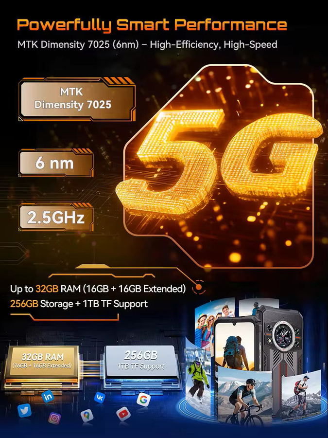 Robustes Cubot KingKong 11 5G Smartphone in Schwarz mit 256 GB Speicher, 6,72 Zoll FHD+ 120Hz Gorilla Glass Display, 10200mAh Akku und Dimensity 7025 Prozessor - Bild 3