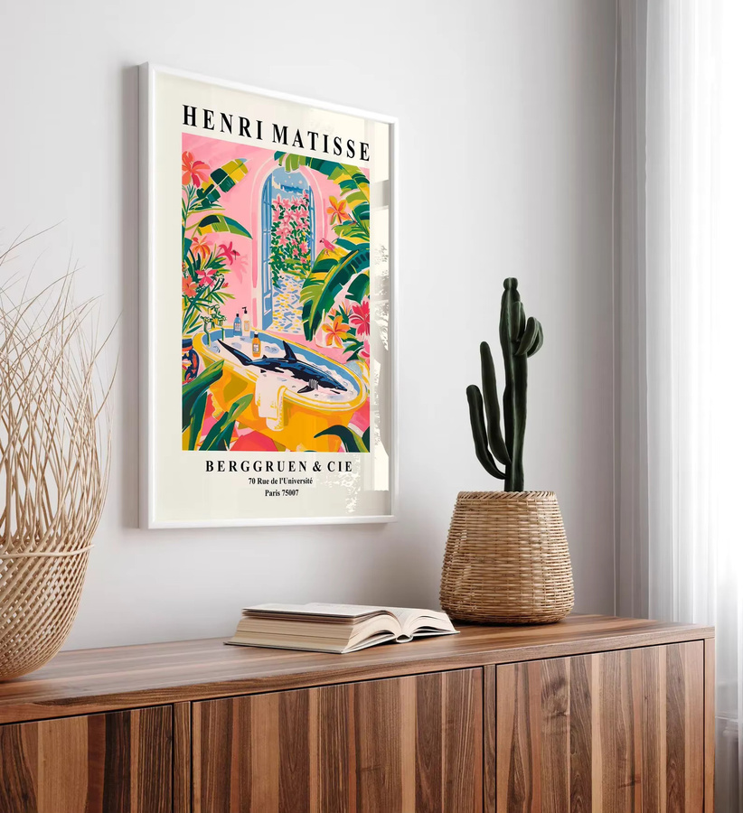 Hai in der Badewanne Kunstdruck von SHENCHEN, moderner Paper Poster in Pink und Multicolour für dein Badezimmer-Dekor - Bild 2