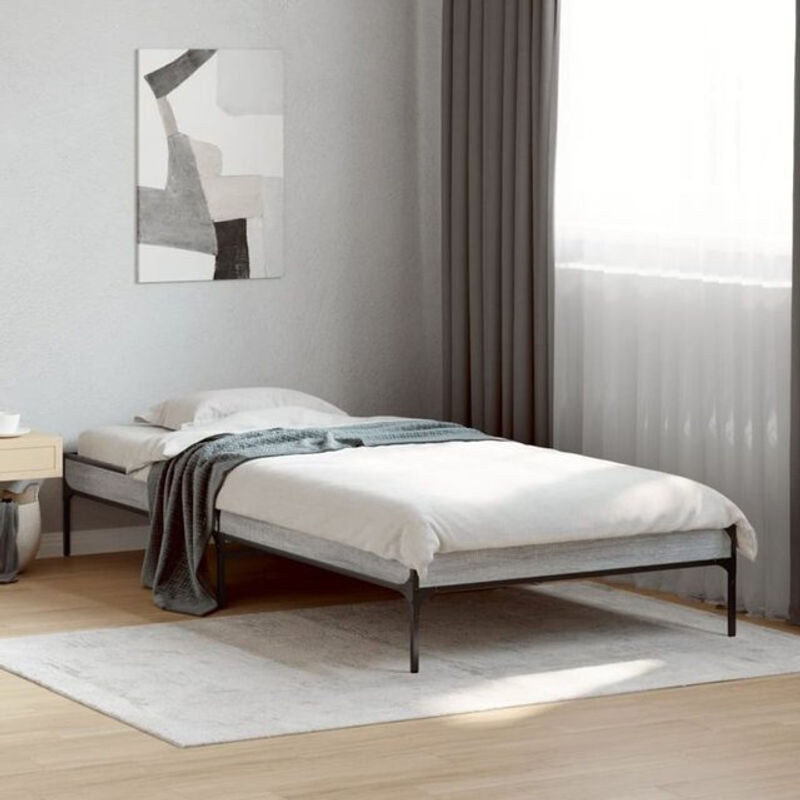 Vidaxl Einzelbett Bettgestell aus Holzwerkstoff und Metall in Grau, B/T/H: 190 x 75 cm - Bild 1