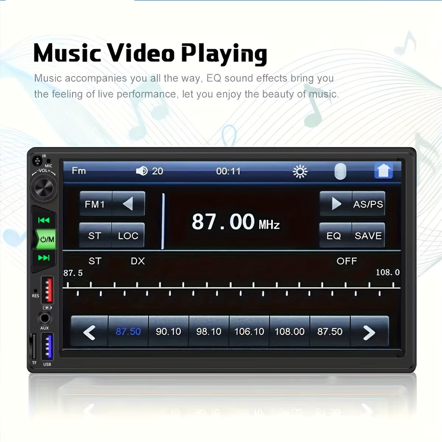 Bileeko 2 DIN Multimedia-Autoradio-Player mit 17,78 cm Bildschirmpanel, Stereoanlage mit FM, USB und AUX sowie Unterstützung für Rückfahrkamera, Schwarz - Bild 3