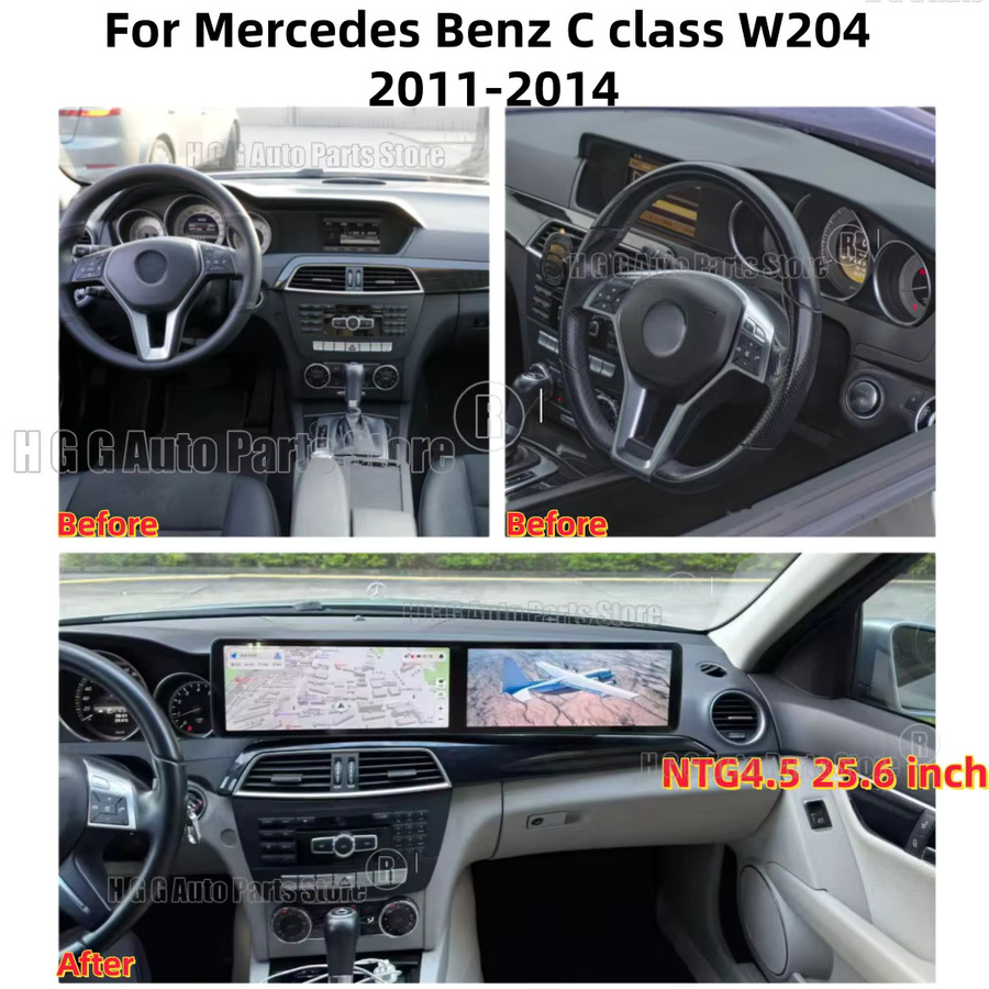 YANFU Dual Screen Android Multimedia Video Player mit Carplay, GPS und Navigation für Mercedes Benz C Klasse W204 2011-2014, Schwarz - Bild 2