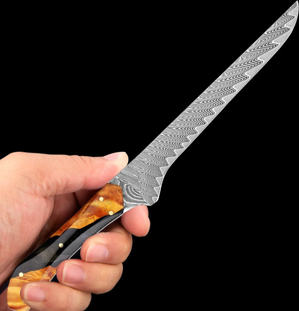 Xituo Japanisches Damast-Ausbeinmesser aus Damaststahl in Silber mit Holzgriff - Bild 1