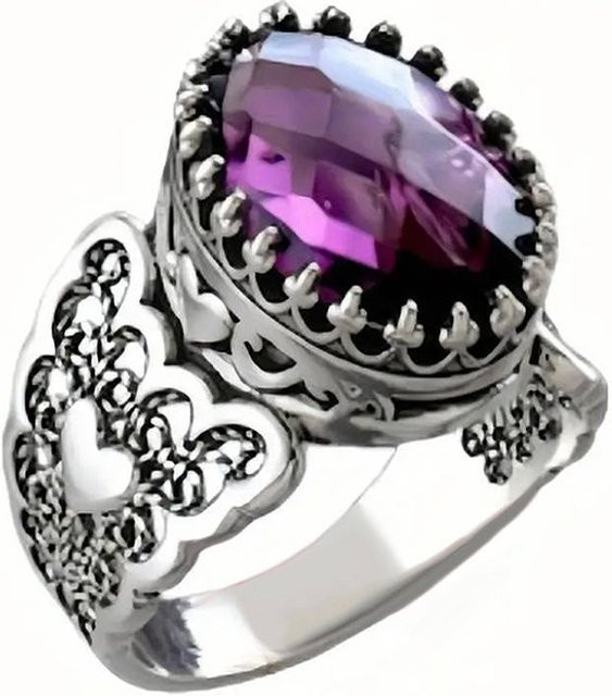 Huitan Damenring, Silber, Vintage, Lila Zirkonia, Damen - Bild 1