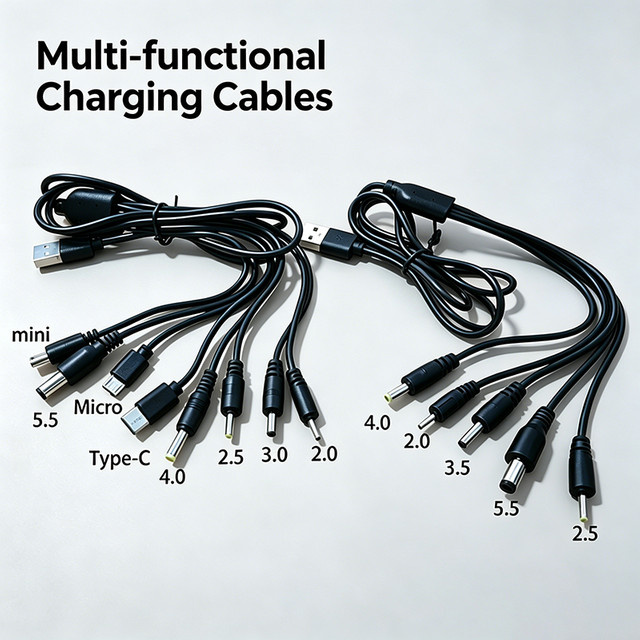ChengHaoRan Universelles USB-zu-DC Multi-Tip Ladekabel mit Micro-USB und Typ-C Anschlüssen in Schwarz - Bild 1