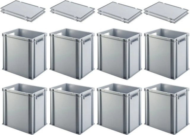 PROREGAL SuperSparSet 4x Eurobehälter mit Scharnierdeckel und offenem Griff, Grau, H x B x T: 40 x 30 x 40 cm, 37 Liter Transportboxen mit extra dicker Wandung - Bild 1