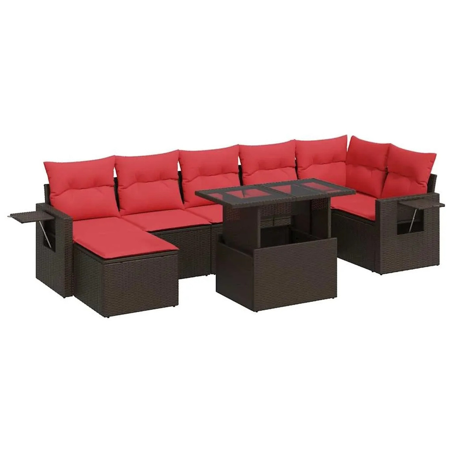 vidaXL 8-teilige Garten-Sofagarnitur in L-Form aus braunem Poly Rattan und Akazie mit UV-beständigen Polsterkissen - Bild 2