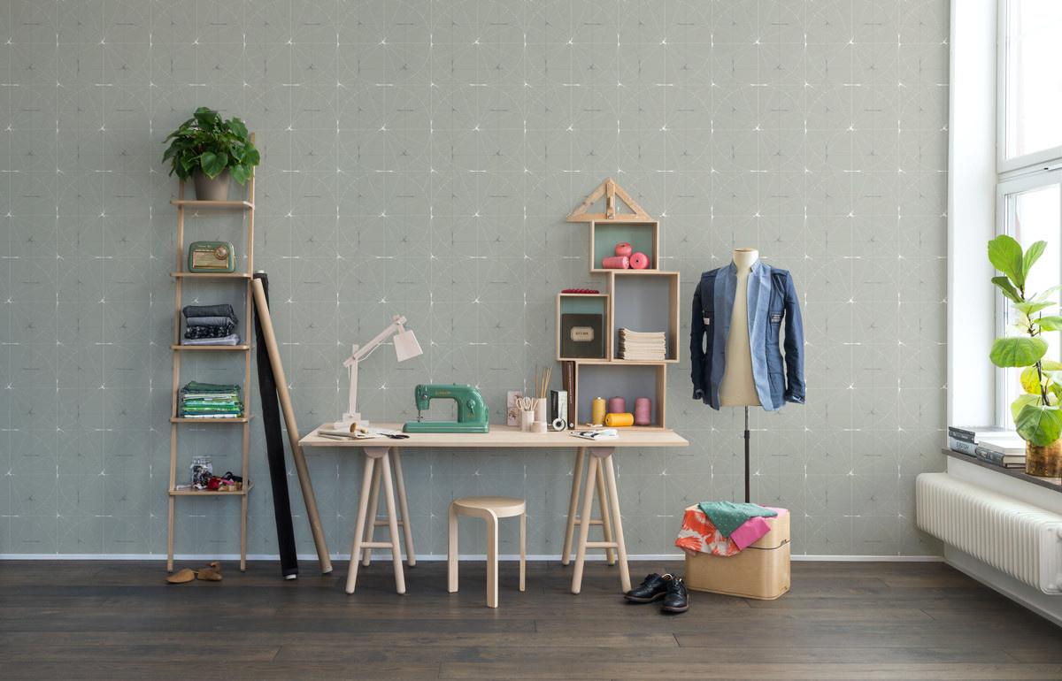 Rebel Walls Mural Perfect Fit Wandtattoo im skandinavischen Design in Mintgrün, Grün und Grau mit gepunktetem Rundmuster - Bild 1