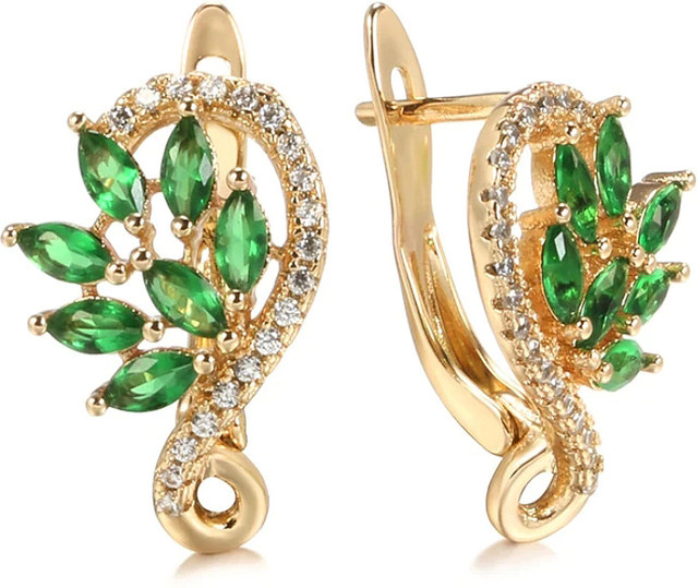 Huitan Creolen, Blatt-Design, Marquise, grün, Zirkonia, Damen - Bild 1