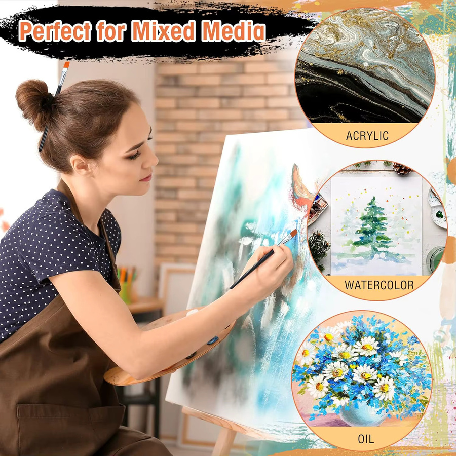 Flache Pinsel-Sets aus synthetischem Nylon für Aquarell, Acryl und Ölmalerei sowie für feines Kunsthandwerk und Körperbemalung in Schwarz und Braun - Bild 6