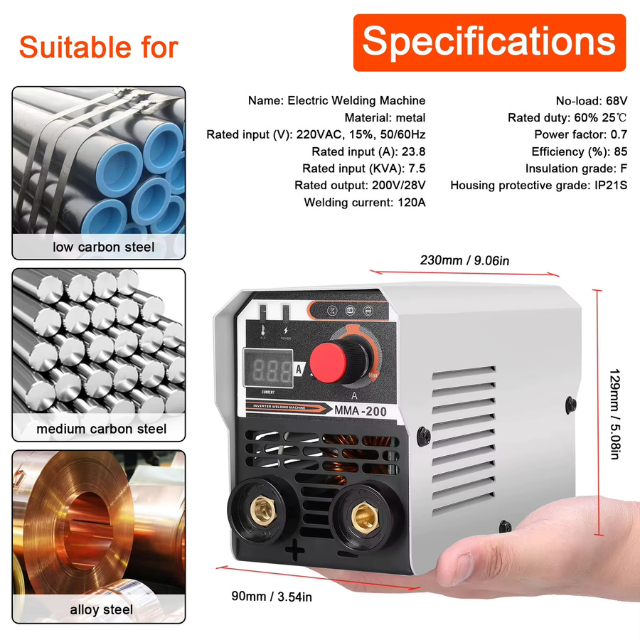 Seeiswork MMA-200 Tragbares Schweißgerät mit DC Inverter IGBT und automatischer Drahtzuführung für Kontaktschweißen und nicht-gasgeschütztes Lichtbogenschweißen - Bild 6