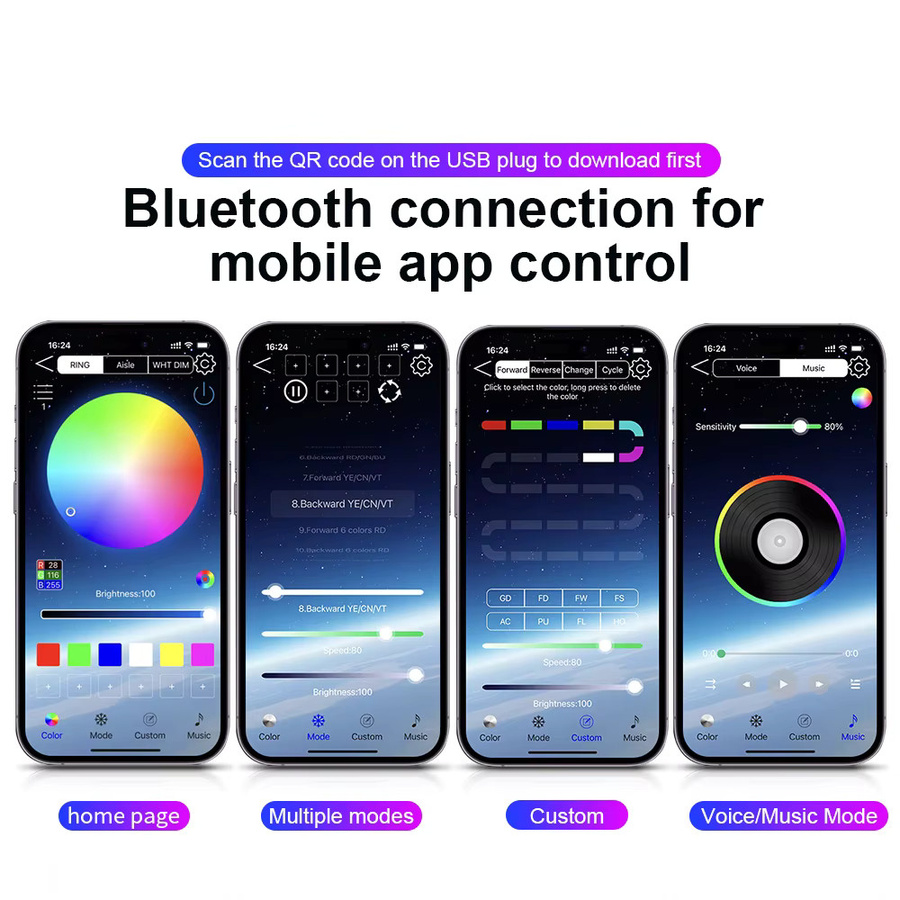 RGB LED Auto Ambientebeleuchtung Set mit USB-Anschluss für Dashboard und Mittelkonsole in Multicolour - Bild 3