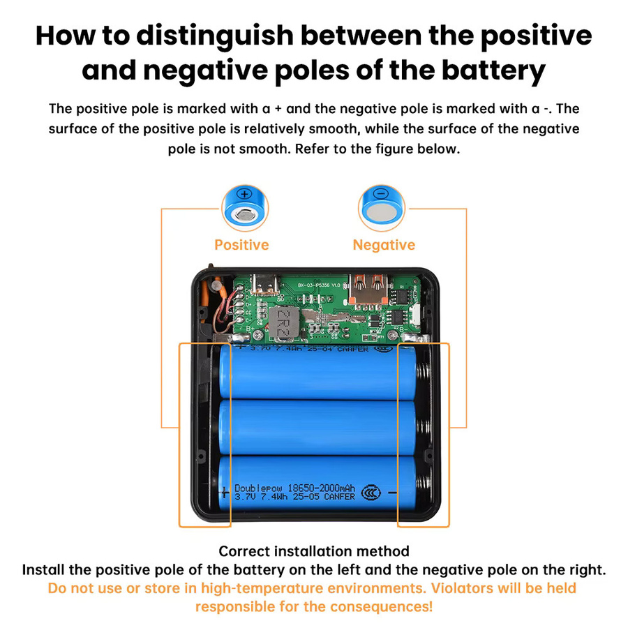 Gaqqee DIY Powerbank-Kit für 3x 18650 Zellen, abnehmbares Batteriegehäuse in Schwarz, 10W/22,5W lötfreies mobiles Ladegerät - Bild 5