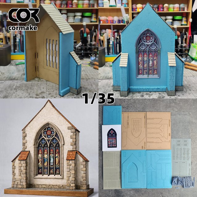 CorMake Europäische Mittelalterliche Gotische Kirche, Miniatur-Bausatz-Modell, Maßstabsmodell 1/35 - Bild 1