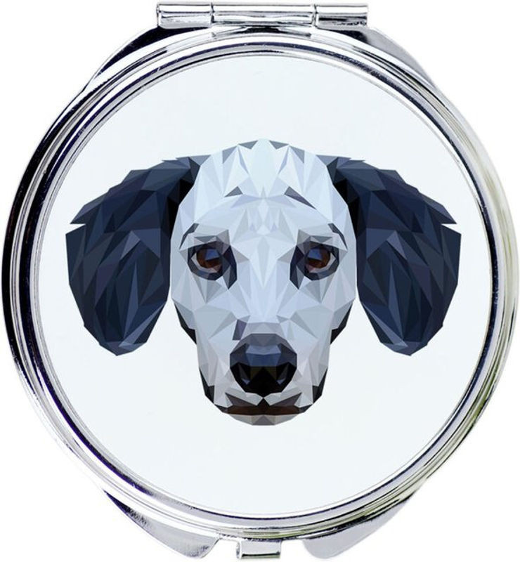 Runder Metallspiegel mit Dalmatiner Foto und geometrischer Aufschrift von Art-dog in Weiß und Mehrfarbig - Bild 1