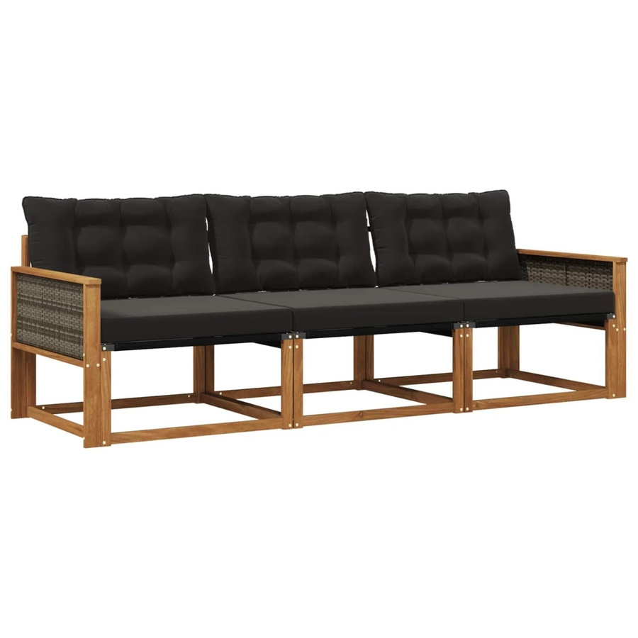 vidaXL Outdoor-Sofagarnitur aus Akazienholz mit Textilene-Elementen und Kissen, Braun und Schwarz - Bild 2