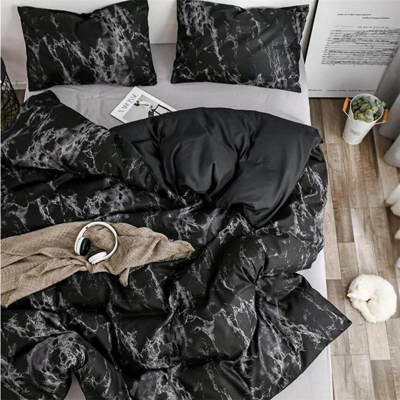 Bettwäsche-Set mit Marmormuster in Schwarz von Binchi Outdoor Product, ultraweiche Mikrofaser-Bettbezüge mit Reißverschluss, B/H: 173 x 229 cm - Bild 1