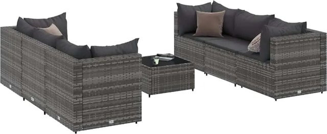 vidaXL 7-teiliges Garten-Lounge-Set in Grau aus Poly-Rattan mit Kissen und Couchtisch - Bild 1