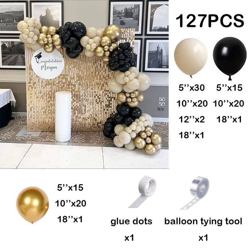 127-teiliges Latex-Ballon-Set für Ballonbögen in Sandweiß, Schwarz und Gold zur Dekoration von Geburtstagen, Hochzeiten und Gender Reveal Partys - Bild 2