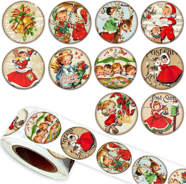 TYFYO 500 Stück Frohe-Weihnachts-Aufkleber, runde Weihnachtsetiketten in Multicolour, Durchmesser: 2,5 cm - Bild 1