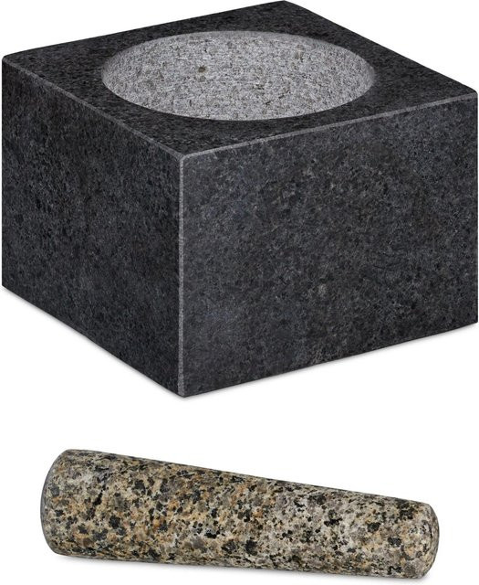 Relaxdays Mörser mit Stößel aus Granit in Dunkelgrau, B/T/H: 14,5 x 14,5 x 10,5 cm - Bild 1