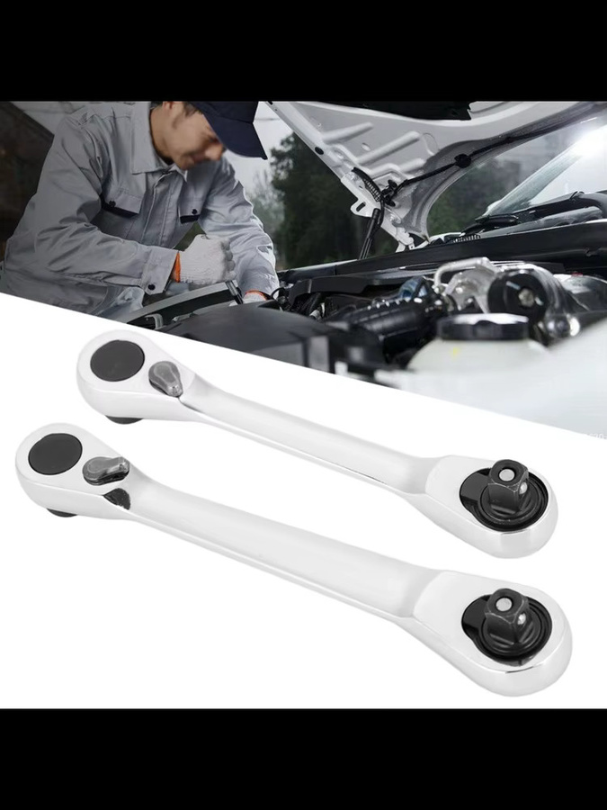 Mini-Ratschenschlüssel aus Metall in Silber, 1/4 Zoll Inbus-Werkzeug für KFZ-Reparaturen, Länge: 107 mm bis 130 mm - Bild 4
