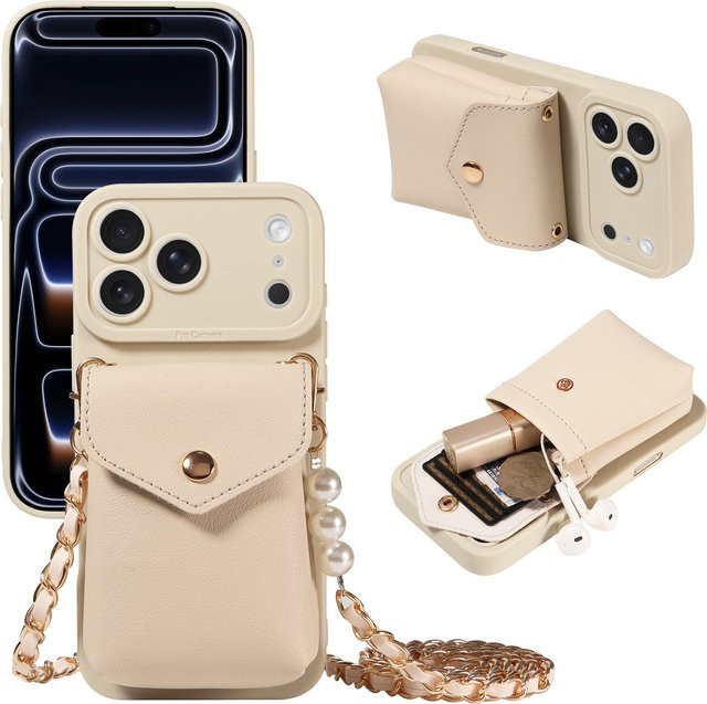 Stoßfeste Leder-Brieftaschenhülle für iPhone Modelle in Blau und Beige - Bild 1