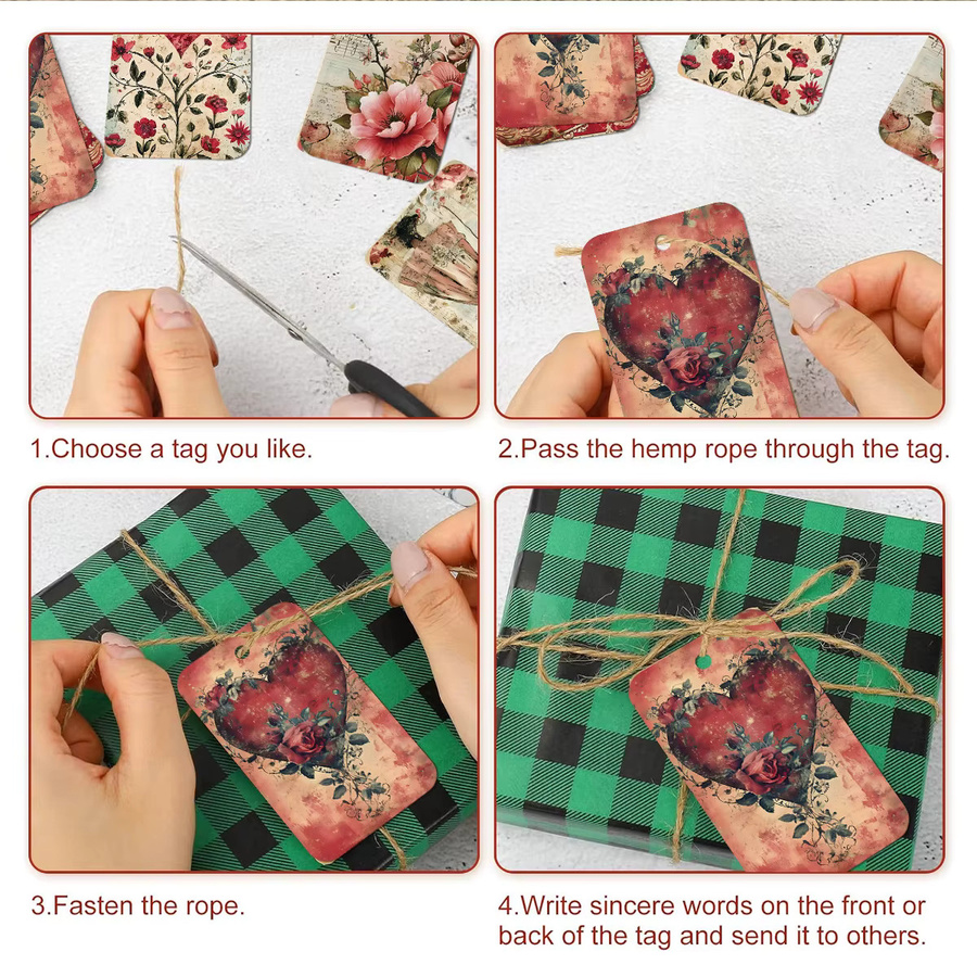 50 Stück Retro-Hängeetiketten aus Papier mit rotem Herz- und Blumenmotiv für Valentinstag, Hochzeit oder Geburtstag - Bild 5