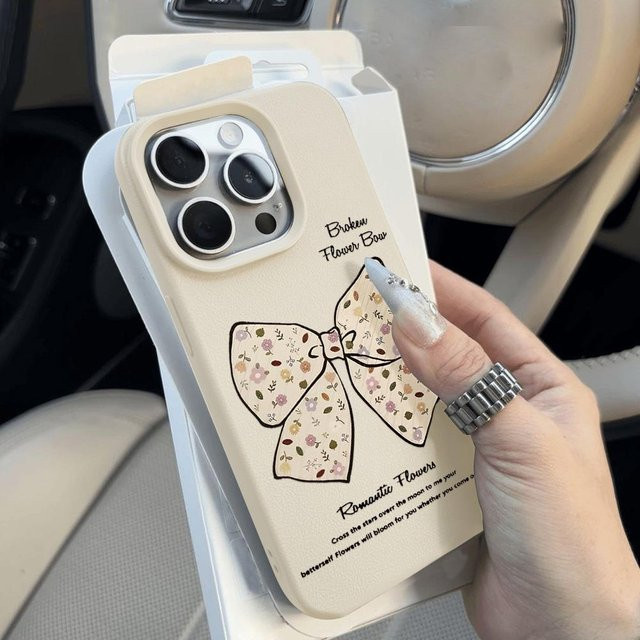 TUNEDEE Handyhülle aus weichem Leder mit Kirsch-Blumenmuster für iPhone 11 bis iPhone 16 Pro Max, stoßfeste Silikonhülle, Grau - Bild 1