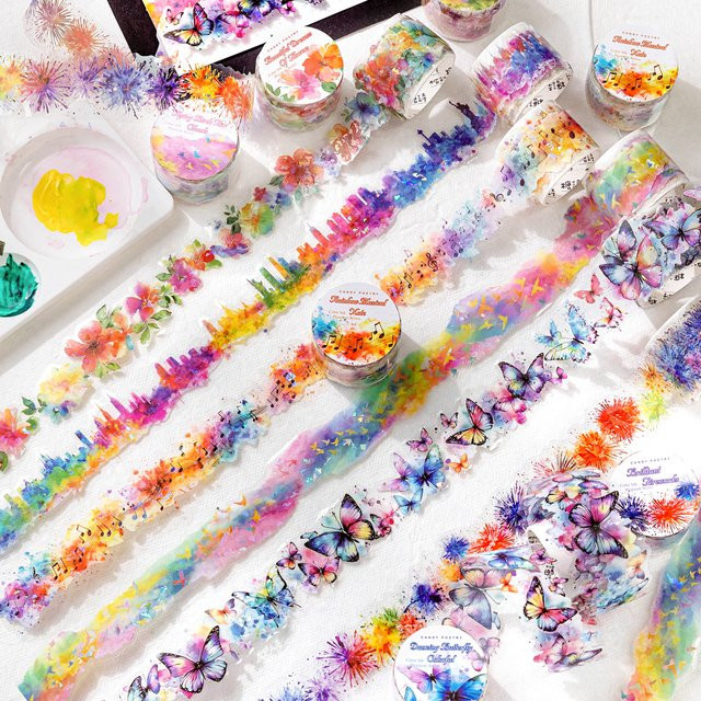 Mr.Paper Holografisches Regenbogen-Klebeband mit Schmetterlings- und Blumenmuster in Multicolour für Scrapbooking und DIY-Dekoration - Bild 1