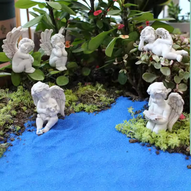 5er-Set Miniatur-Engel aus Harz und Keramik in Weiß zur Dekoration für Garten und Landschaft - Bild 6