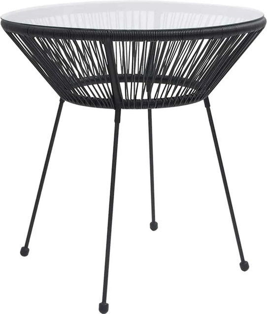 Furnicato Garten-Esstisch aus Rattan und Glas in Schwarz mit Durchmesser: 70 cm und Höhe: 74 cm - Bild 1