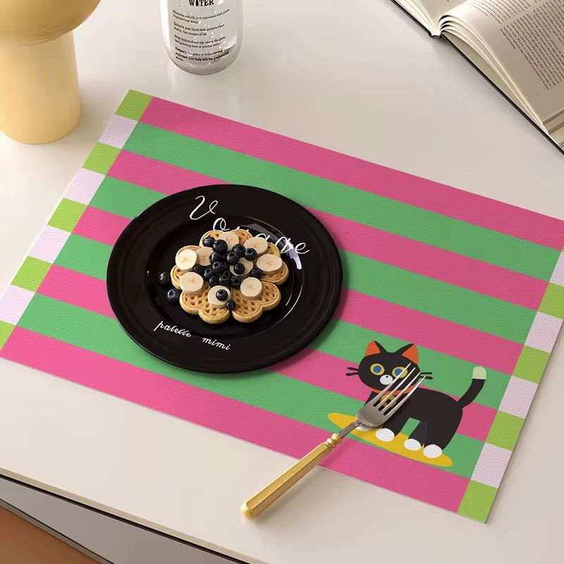 DZQ Retro Tischsets mit Katzen-Motiv aus wasserdichtem und hitzebeständigem PU-Leder für Esszimmer und Bistro - Bild 1