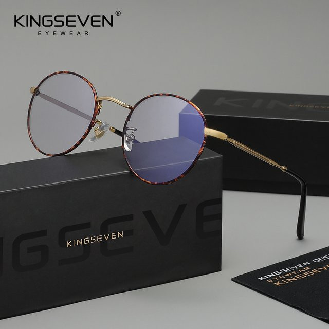 KINGSEVEN Korrektionsbrille, Rund, Metall, Vollrand, Unisex, Blaulichtfilter - Bild 1