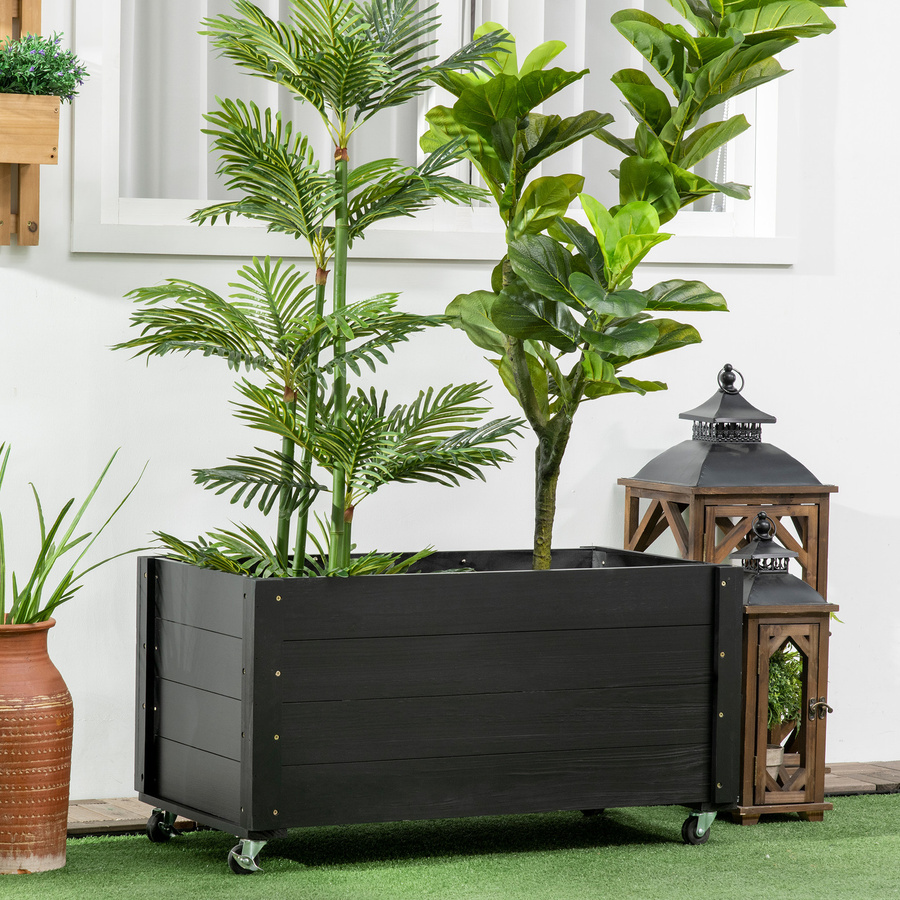 Outsunny Hochbeet aus Massivholz mit Rollen in Schwarz, B/T/H: 48 x 89 x 47 cm - Bild 2