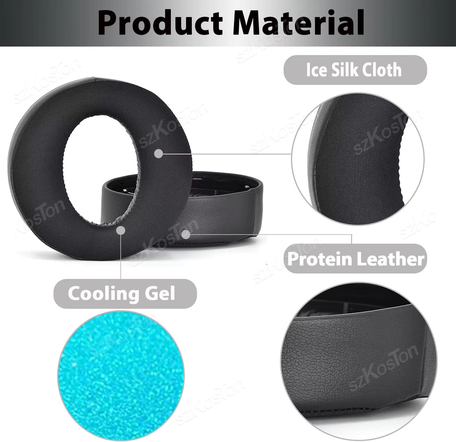 Sony Ersatz-Ohrpolster für PS5 Pulse 3D Wireless Headset in Schwarz aus weichem Proteinleder mit Kühlgel und Schaumstoff zur Geräuschisolierung - Bild 2