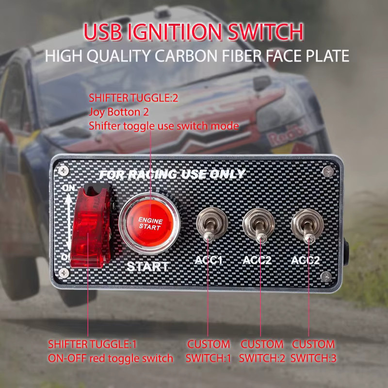 BlueFishSim Zündschalter-Panel für PC-USB-Simulatoren in Schwarz und Silber für Rennspiele wie ETS2, ATS, Assetto Corsa und ACC - Bild 3