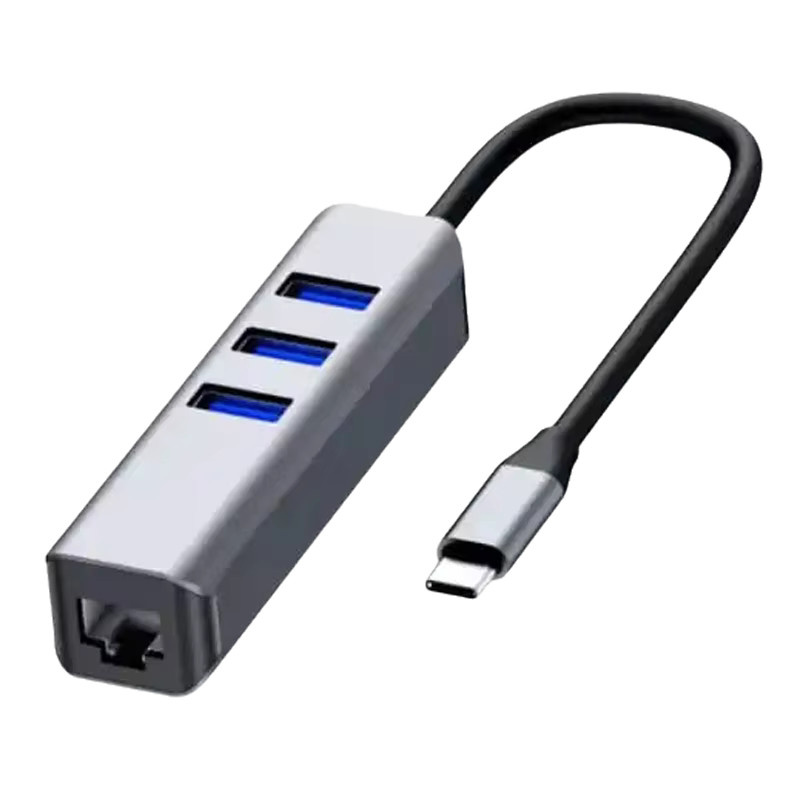 Zenwire BYL-2013U USB-C Ethernet Gigabit Adapter in Silber mit 3x USB 3.0 Anschlüssen - Bild 4