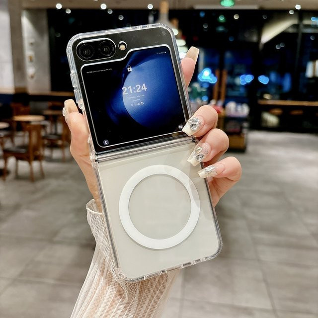 MagSafe Wireless Charging Handyhülle für Samsung Galaxy Z Flip 7, 6, 5, 4 und 3, stoßfeste magnetische Schutzhülle in Transparent - Bild 1