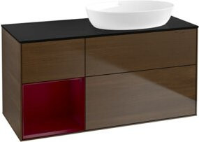 V&B Waschtischunterschrank Finion in Platin mit Walnuss-Regal, Breite: 120 cm, Tiefe: 50,1 cm, Höhe: 50,1 cm - Bild 1