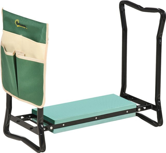 Outsunny 2-in-1 Kniebank und Gartenhocker mit Werkzeugtasche, Grün, B/T/H: 58 x 28 x 49 cm - Bild 1
