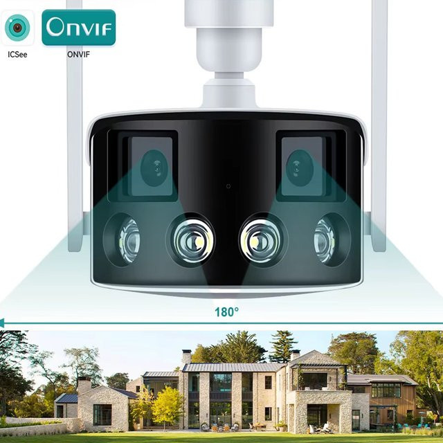 BESDER 4K Dual Lens Wifi IP Kamera mit 180 Grad Ultraweitwinkel, 8 MP Sicherheitsüberwachung mit AI Human Detect und ICSEE App, Weiß - Bild 1