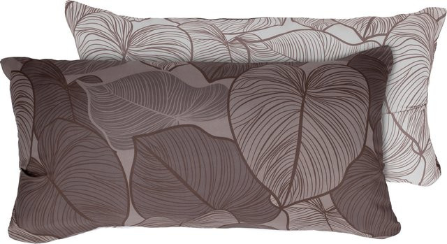 LIVARNO Mikrofaser-Satin-Wendekissenbezüge mit floralem Blätterdesign, Braun, 2 Stück, B/H: 40 x 80 cm - Bild 1