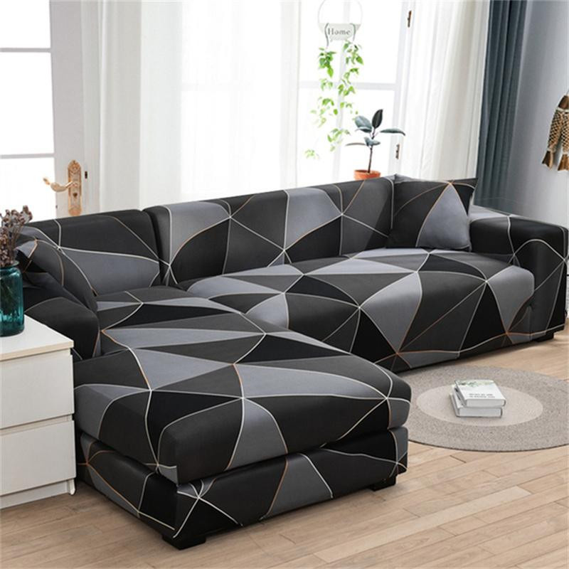 Housmife 2er-Set elastische Sofabezüge für L-förmige Ecksofas mit geometrischem Design, Stretch-Schonbezüge aus Polyester-Elasthan, Breite: 90-140 cm - Bild 3