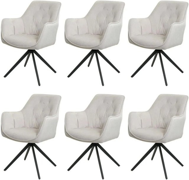 6er-Set MCW Esszimmerstühle L80 mit Armlehnen, drehbar, Polsterstühle aus Stoff und Metall in Beige - Bild 1