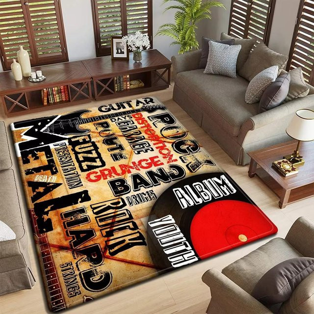 Karpetti Rock Band Logo Design Fußmatte, rutschfester und waschbarer Teppich für Wohnzimmer oder Schlafzimmer, B/B: 80 x 120 cm, Mehrfarbig - Bild 1