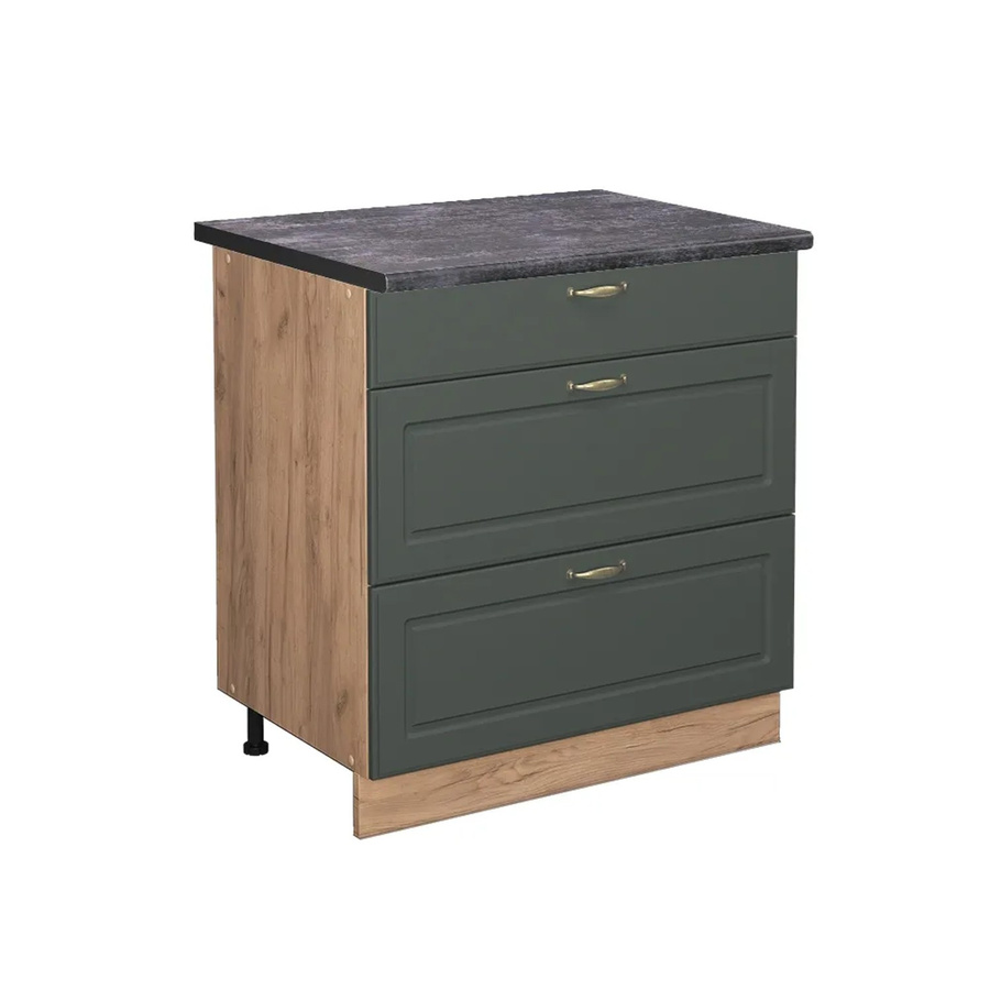 Vicco Küchenunterschrank Fame-Line in Eiche mit 3 Schubladen, Farbe Grün-Gold und Anthrazit, Landhausstil, B/T/H: 80 x 60 x 82 cm - Bild 2