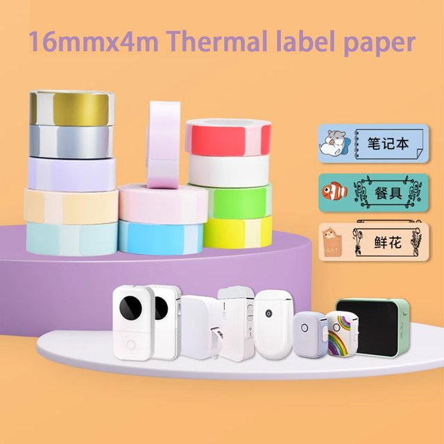 MakeID Etikettenband für Bluetooth Mini Thermoetikettendrucker M1 L1 E1, 1 Rolle, Multicolor, 16 mm x 4 m - Bild 1