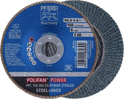 PFERD POLIFAN POWER STEELOX Fächerschleifscheibe Blau, Durchmesser: 150 mm, Bohrungs-Ø: 22,23 mm, Körnung: 60, für Stahl und Edelstahl - Bild 1