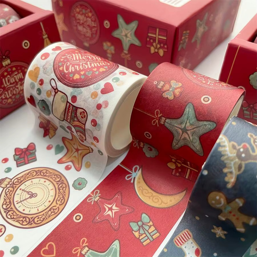 6 Stück Weihnachts Washi-Tapes aus Papier in Rot und Multicolour für Scrapbook, DIY und Geschenkverpackungen - Bild 5
